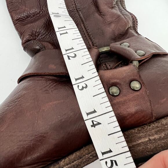 FRYE Phillip Harness Tall Riding Boots Womens 6.5 B Brown Leather 76850 Zip Back - Picture 7 of 9
